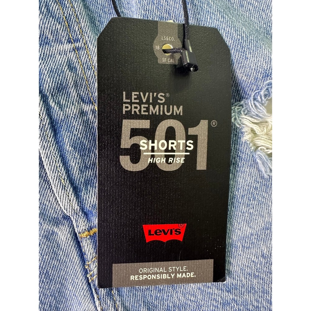 NWT Levi's Premium 501 Shorts Sz 34 Distressed Light Wash High Rise Denim Cutoff - Picture 12 of 16